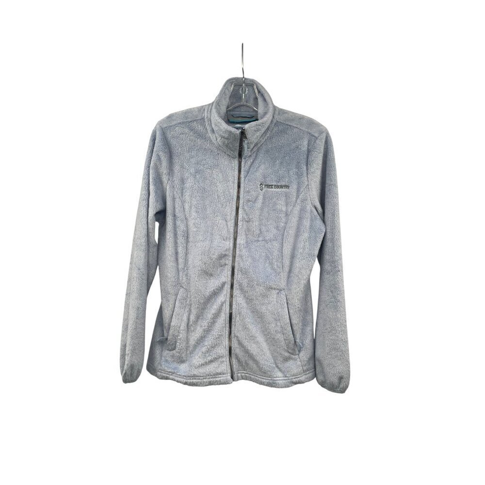 Free Country Womens Fleece Jacket Full Zip Light Blue Size Medium Zip Pockets